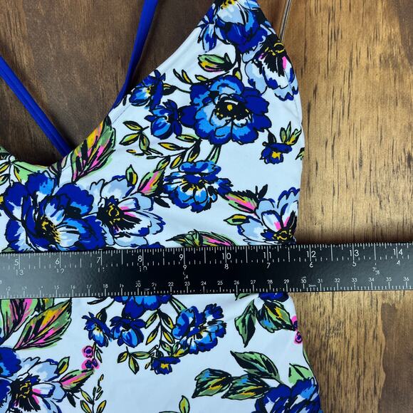A.N.A New Approach Women Blue White Romeo Floral Open Back Swimsuit One Piece M - Picture 8 of 12